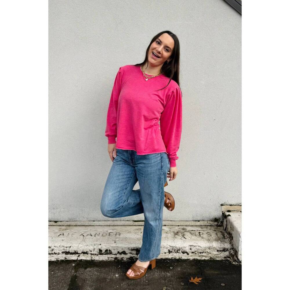 NEW MODODOC long sleeve pleated sleeve sweatshirt in fruit punch